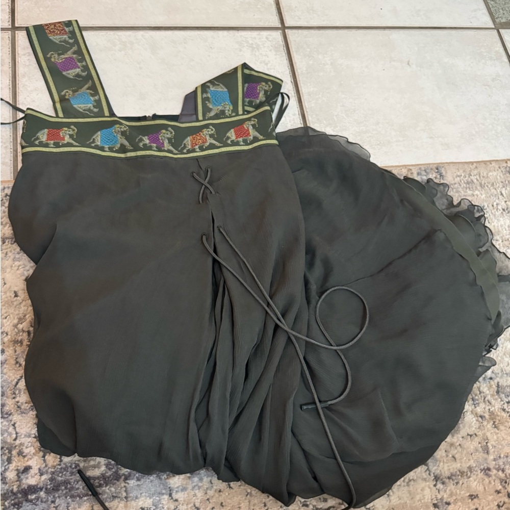 Green Embroidered Dress with Colorful Accents